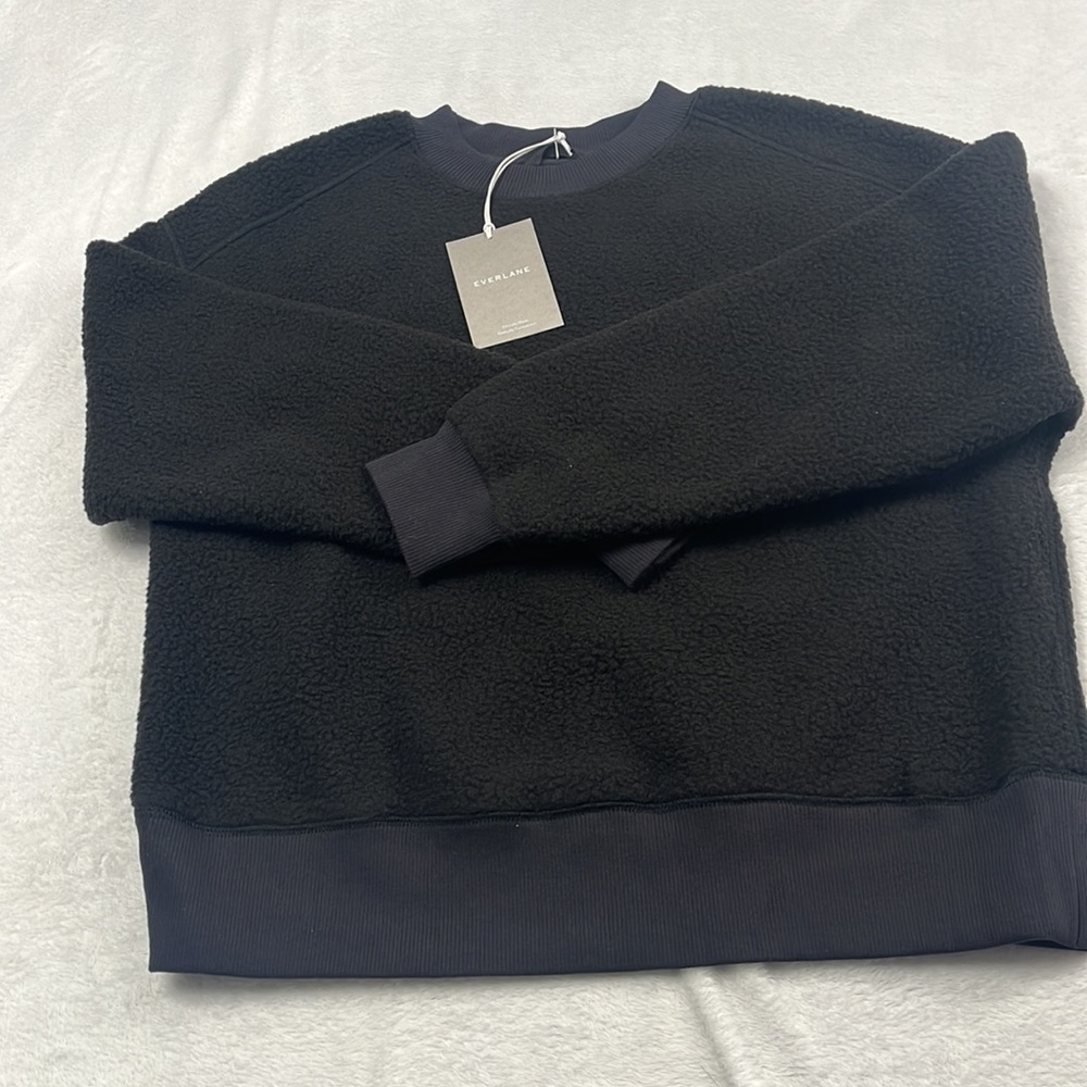 NEW Everlane XS, S The ReNew Fleece Oversized‎ Crew Black  Teddy Sweatshirt